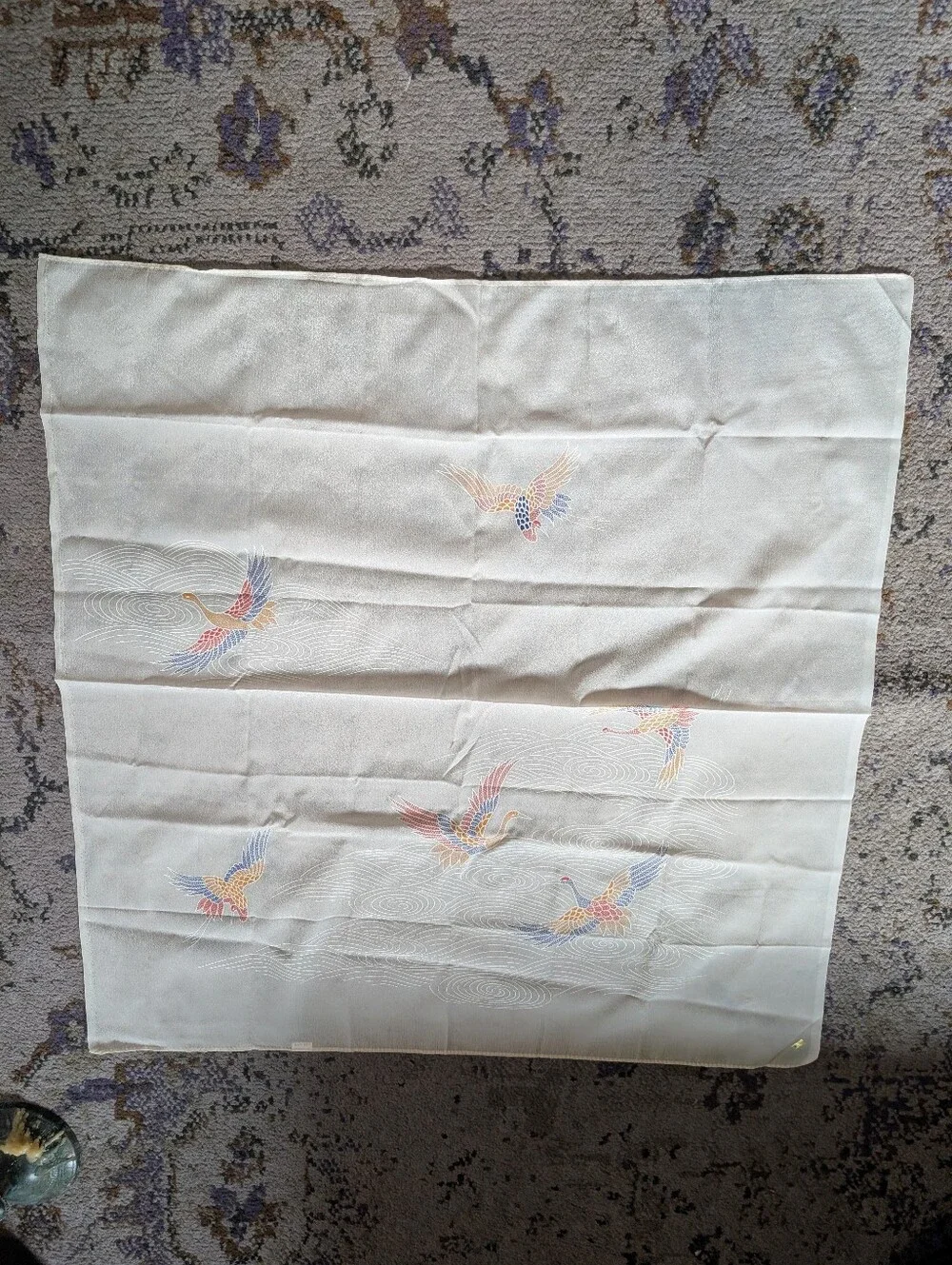 Hida Stencil Dyed Nylon Scarf With Cranes And Water Design Made‎ In Takayama JP